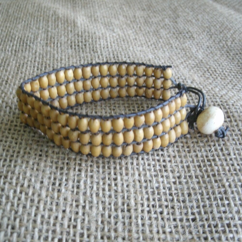 Handmade Woven Bone Bead & Cord Bracelet